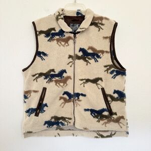 Tsunami Fleece Horse Vest Vintage 90s Beige Casual Western Rodeo Women's Medium